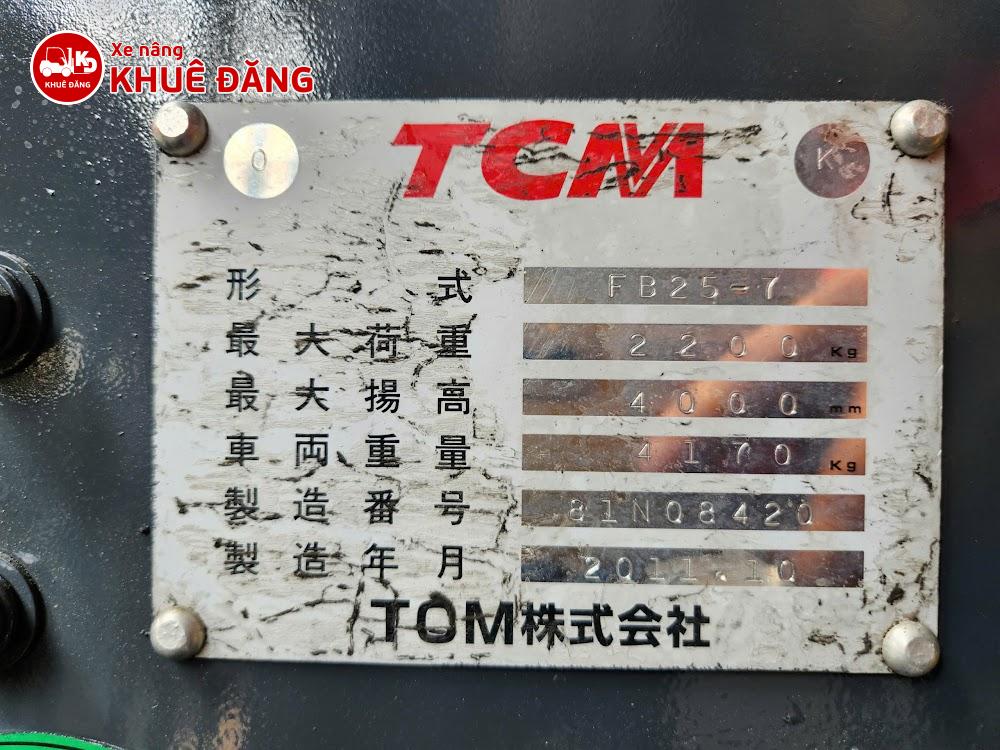 Xe nâng điện ngồi lái 2.5 tấn TCM FB25-7, 4m, đóng mở càng