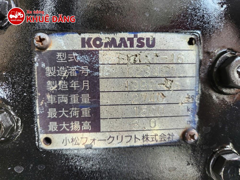 Xe nâng dầu xúc nâng 1.5 tấn Komatsu FD15T-16