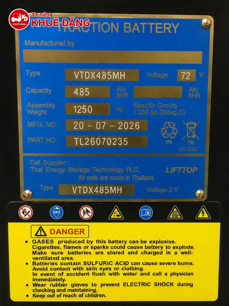 Bình Điện Xe Nâng 72V 485Ah LIFTTOP VTDX485MH