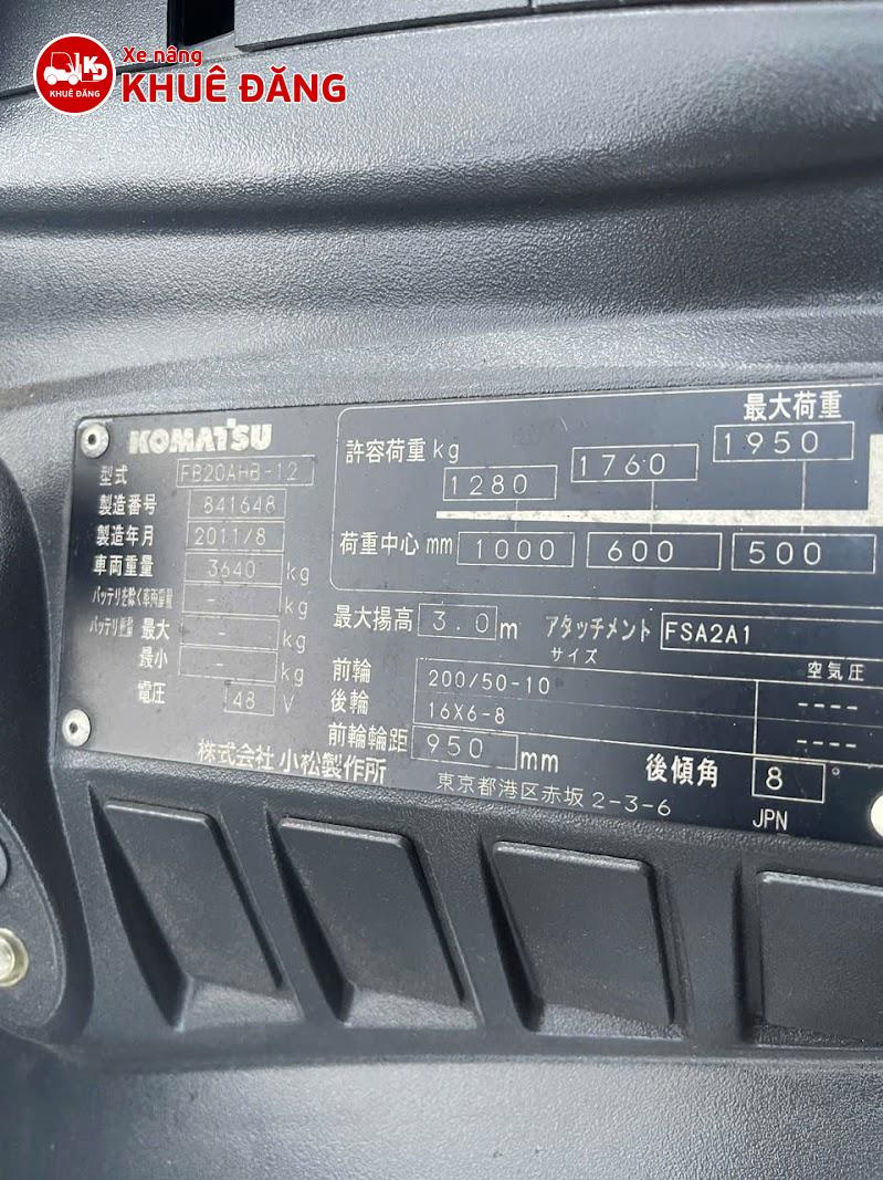 Xe nâng điện ngồi lái 2 tấn Komatsu FB20AHB-12