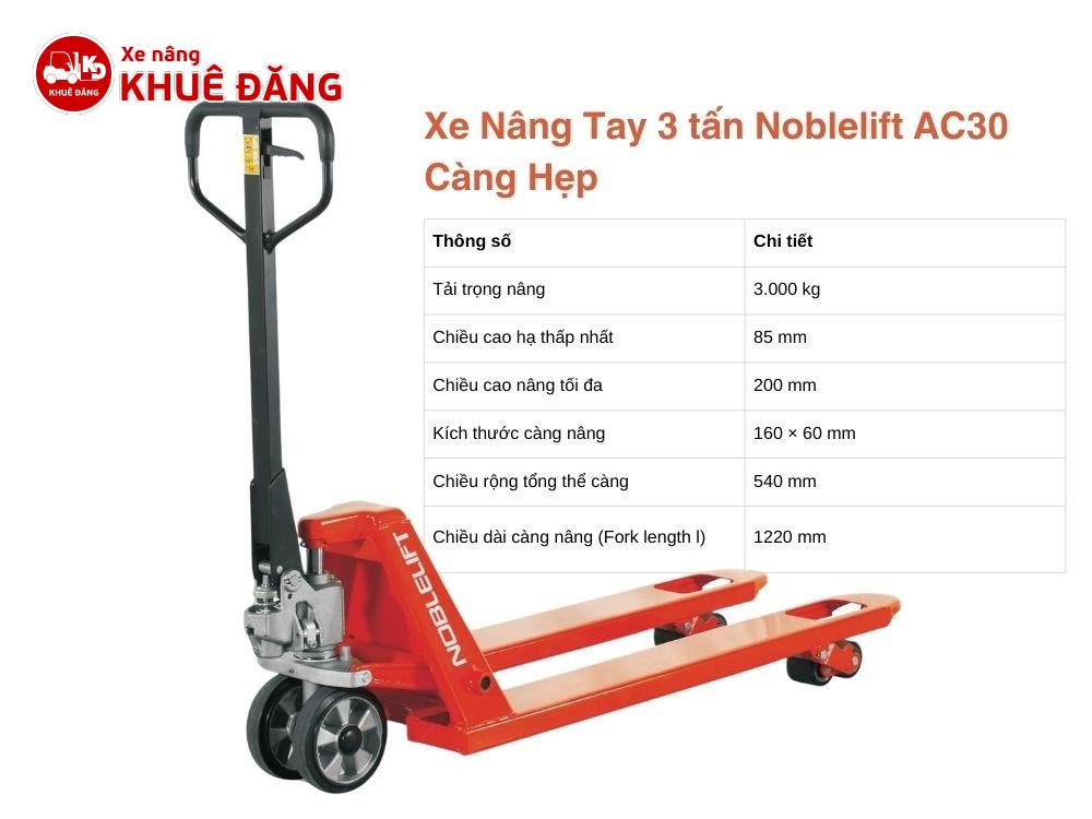 Xe Nâng Tay Thấp 3 tấn Noblelift AC30 càng hẹp
