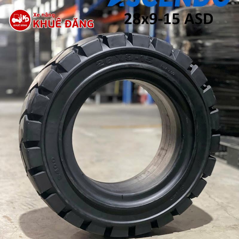 Bánh đặc 28x9-15 Ascendo S400 làm bánh trước cho xe nâng 3 tấn