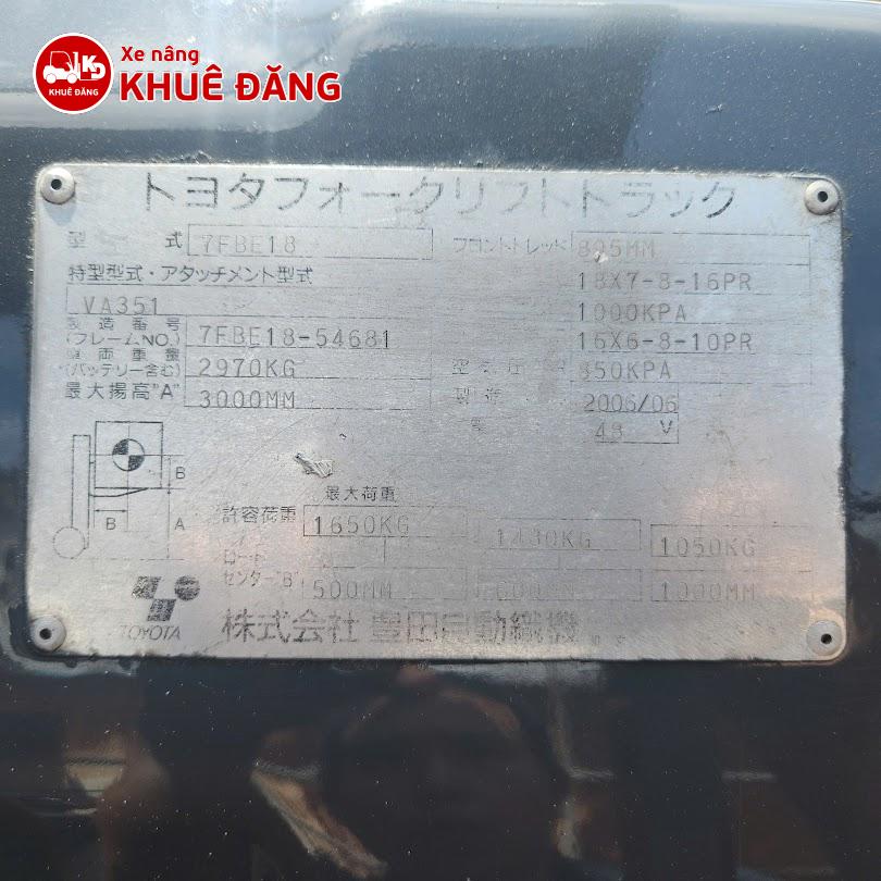 Xe nâng điện ngồi lái 3 bánh 1.8 tấn Toyota 7FBE18