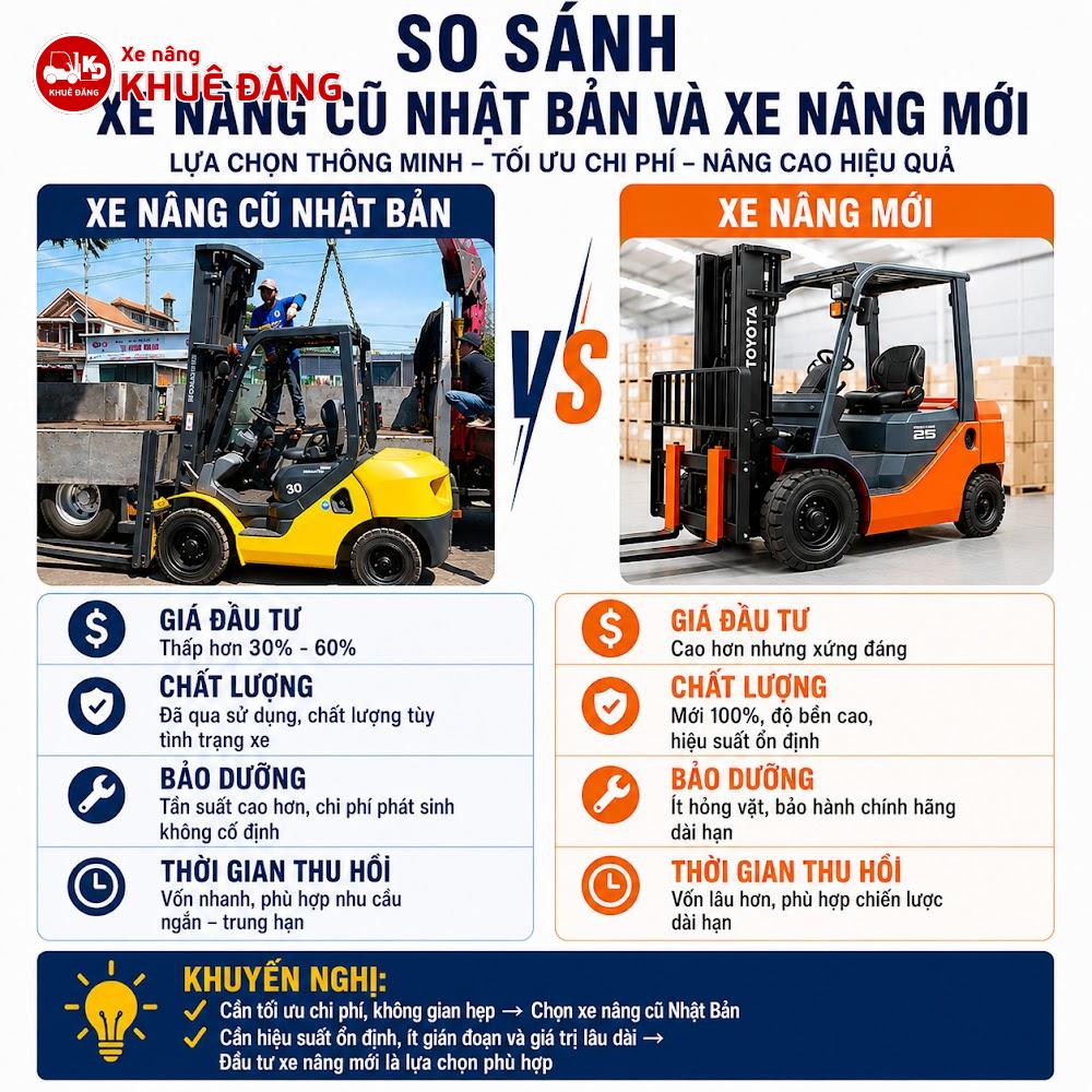 So sánh chi phí cho xe nâng cũ Nhật Bản và Xe nâng mới