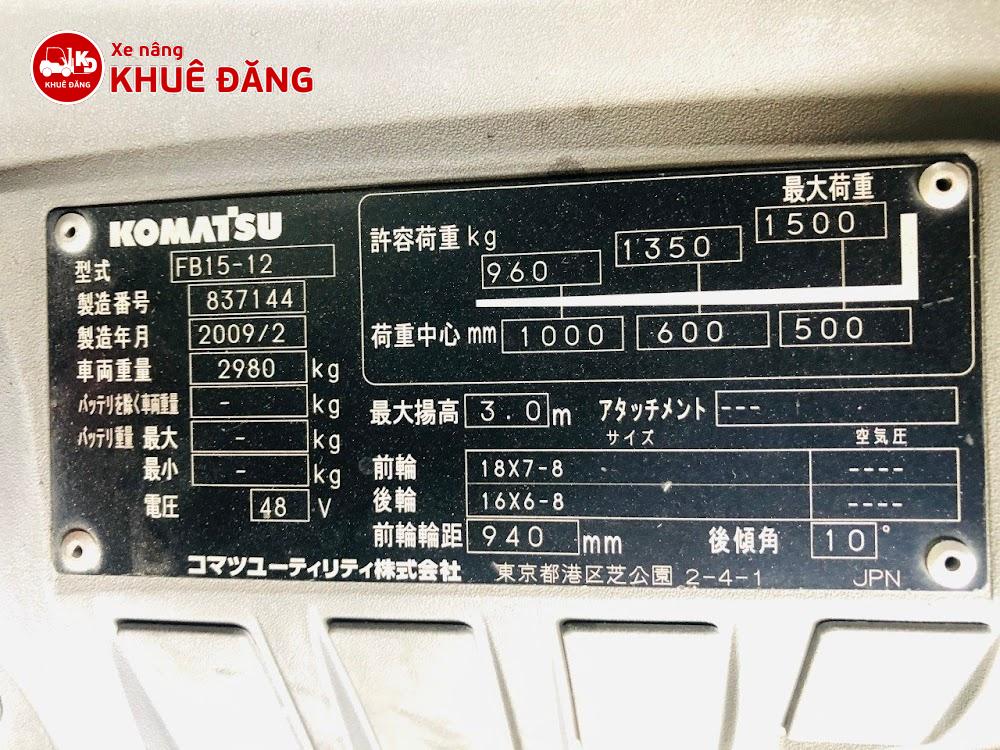 nameplate xe nâng điện Komatsu FB15-12